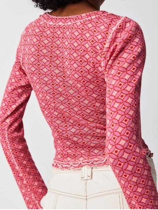 Free People Garner Long Sleeve Tee in Pink Combo Size XS - Picture 2 of 16